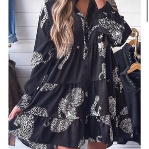Lovely Melody Black and White Leopard Print Dress